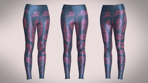 Girls Sports Leggings-Leaf Printed