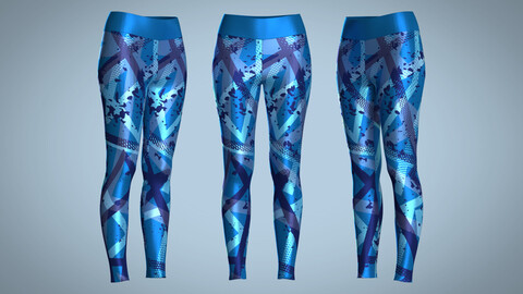 Girls Sports Leggings-Blue Print