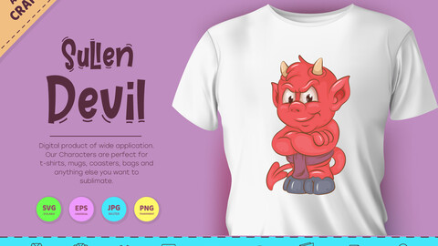 Sullen little devil. Halloween mascot.