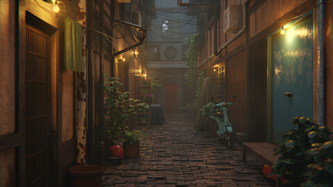 Japanese Alley 3d Scene