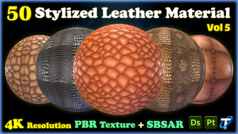 50 Stylized Leather Materials - SBSAR + PBR Textures (MEGA Bundle) - Vol 5