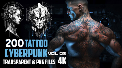 200 Cyberpunk Tattoo (PNG & TRANSPARENT Files)-4K - High Quality - Vol 03
