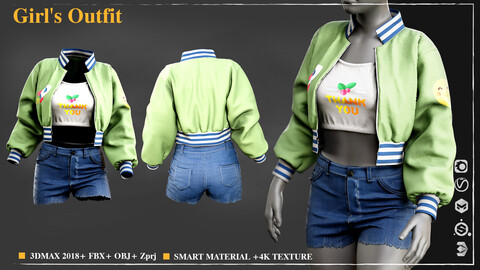 Girl's Outfit 003 / /Marvelous Designer / 4k Textures/Smart material