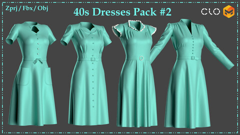 40s Dresses Pack #2 / Vintage Dresses / Zprj+Fbx+Obj