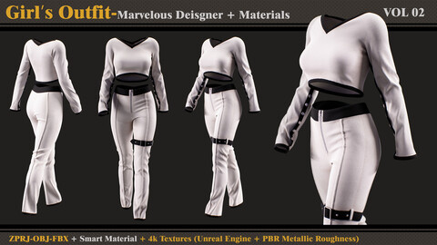 Girl's Outfit- Marvelous Designer/Clo3d + Smart Material + 4K Textures + OBJ + FBX (vol 2)