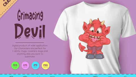 Grimacing little devil. Halloween mascot.