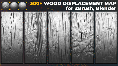 300+ Wood Displacement Map (Alphas) for ZBrush, Blender vol.11