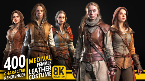 400 Medieval Female Leather Costume - Character References | 8K Resolution