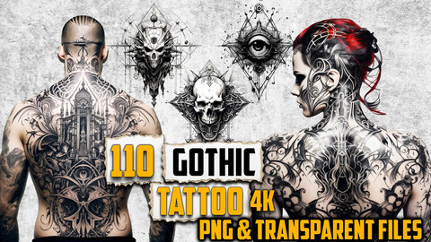 110 Gothic Tattoo (PNG & TRANSPARENT Files)-4K - High Quality - Vol 04