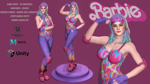 AAA 3D MODEL MARGOT ROBBIE BARBIE GIRL SPORTY STYLE - REALISTIC RIGGED GAME READY CHARACTER