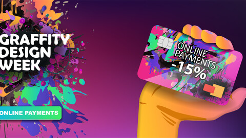 Graffiti Design Week horizontal web banner with plastic bank card