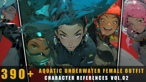 390+ Aquatic Underwater Female Outfit - Character References Vol.02