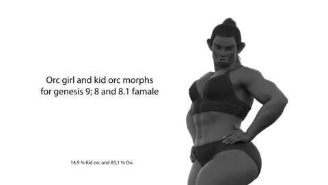 Orc girl and Kid orc morphs for genesis 9, 8 and 8.1 female for Daz studio 3D