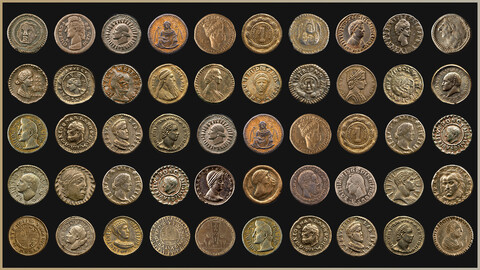 50 Antique Coin PNG Reference Pack