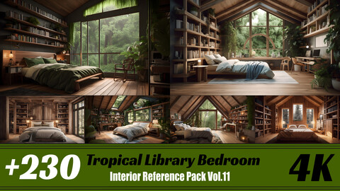 +230 Tropical Library Bedroom | 4K | Interior Reference pack Vol.11