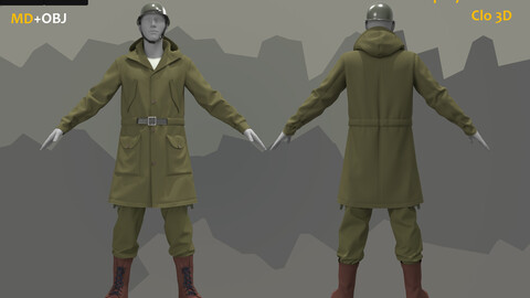 US Army M47 uniform_with hat_Clo3d, Marvelous Designer Project