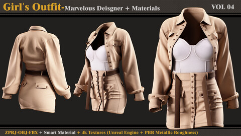 Girl's Outfit- Marvelous Designer/Clo3d + Smart Material + 4K Textures + OBJ + FBX (vol 4)