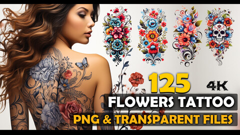 125 Flowers Tattoo (PNG & TRANSPARENT Files)-4K - High Quality