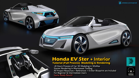 +8 Hours Car Modeling Tutorial + Full Project + References | Honda Ev Ster + Interior