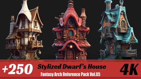 +250 Stylized Dwarf's House | 4K | Fantasy Arch Reference Pack Vol.05