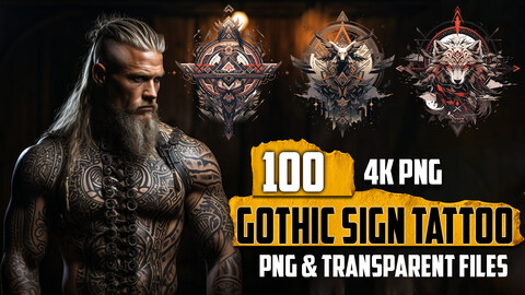 100 Gothic Sign Tattoo (PNG & TRANSPARENT Files)-4K - High Quality