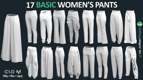 17 BASIC WOMEN'S PANTS | Marvelous Designer / CLO3D + ZPRJ + OBJ + FBX