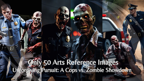 Unforgiving Pursuit: A Cops vs. Zombie Showdown | Only 50 Arts Reference Images