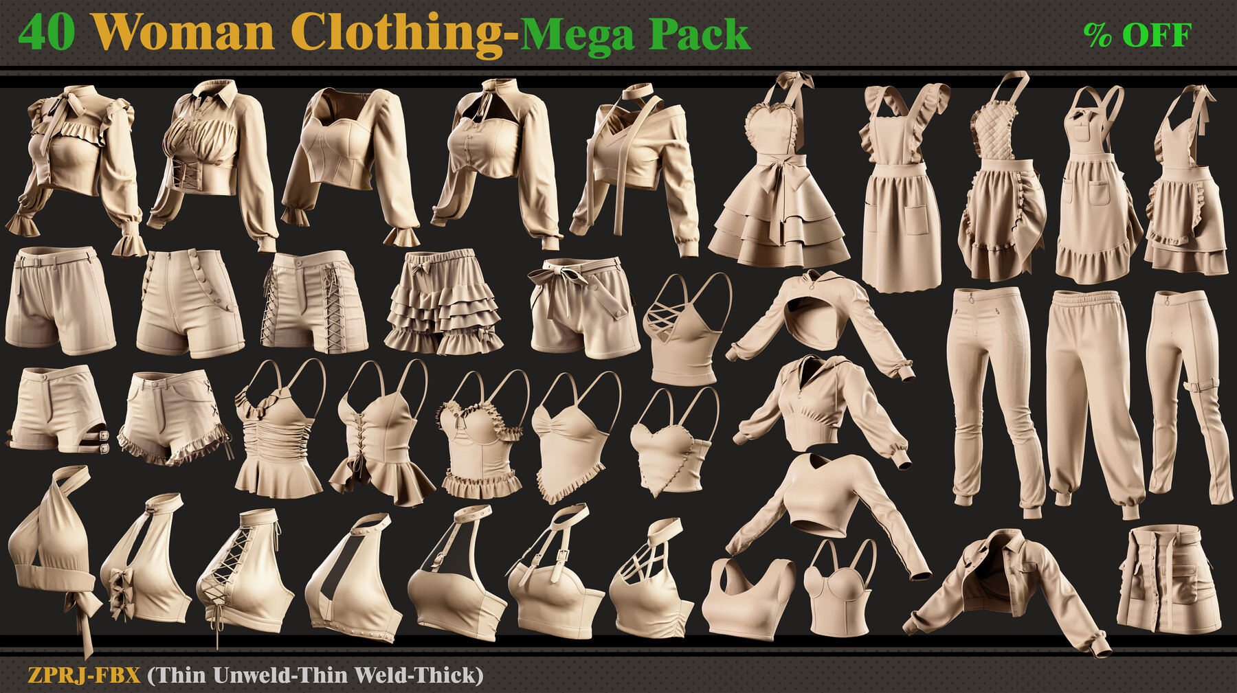 ArtStation - 54 Medieval Women Clothing-MEGA PACK(zprj-fbx)
