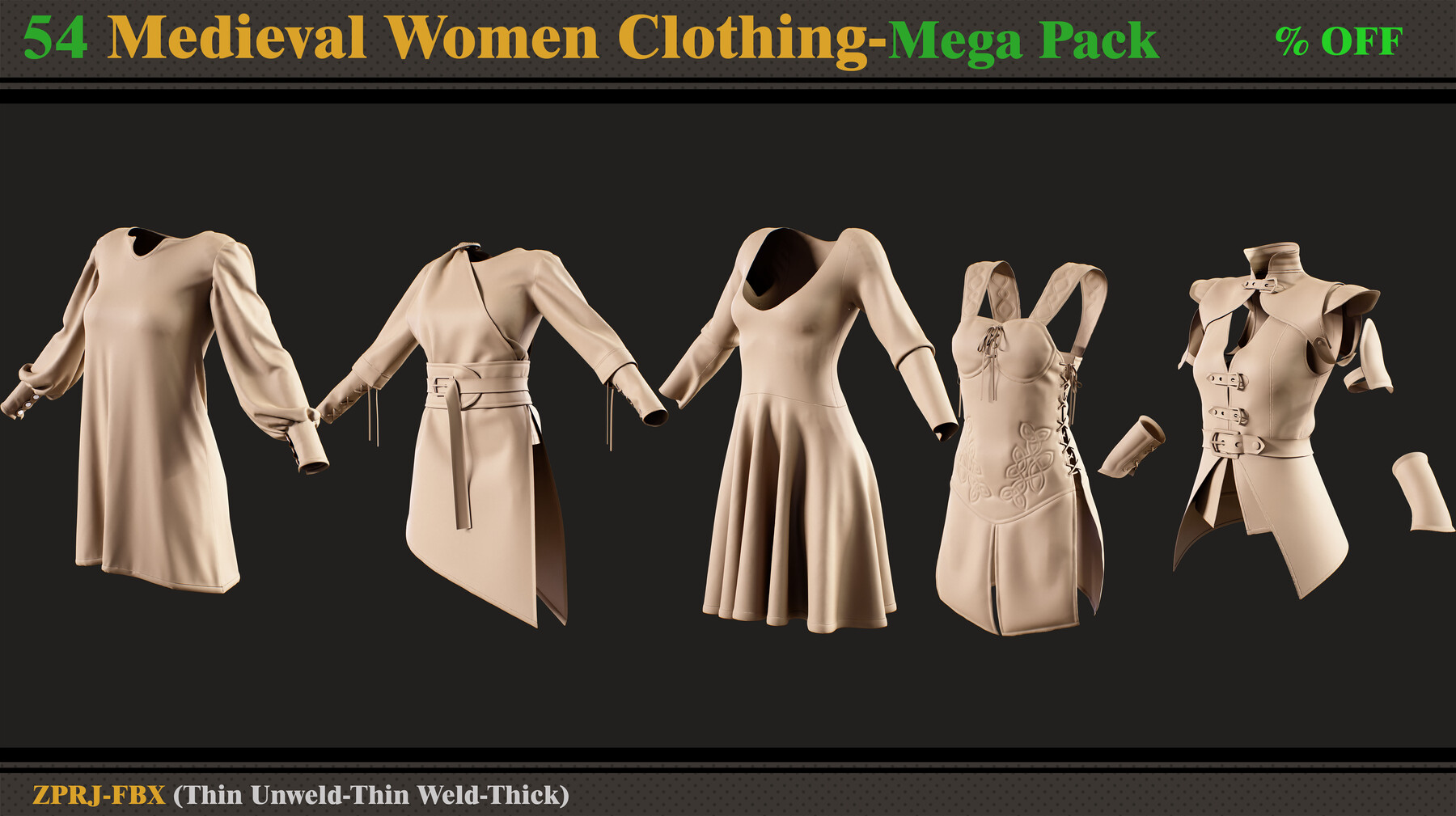 ArtStation - 54 Medieval Women Clothing-MEGA PACK(zprj-fbx)