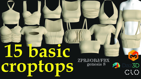 15 basic realistic female croptops  (marvelous designer_clo3d_daz3d/obj/fbx)