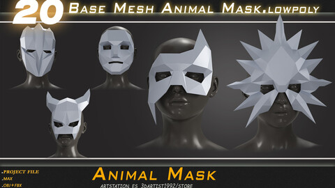 20 basemesh animal mask/lowpoly