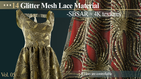 14 Sequin Mesh Lace Material (-SBSAR + 4K textures)