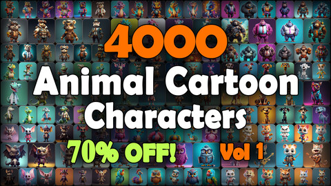 4000 Animal Cartoon Character (Full Body) Reference Pack | MEGA Bundle | 4K | v.1