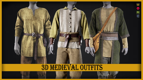 3D medieval outfits farmer character clothing