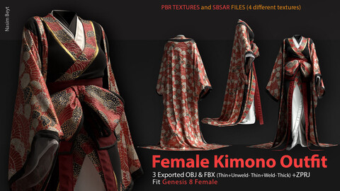 Female Kimono Outfit (VOL.06). CLO3D, MD PROJECTS+OBJ+FBX