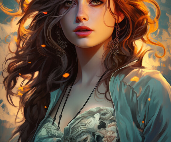 ArtStation - Enchantress of the Ruby Tresses: A Floral and Inked ...