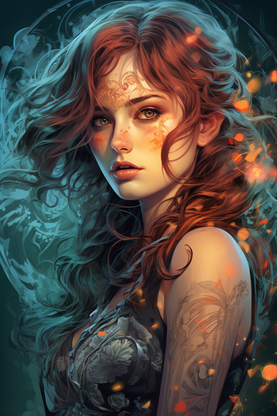 ArtStation - Enchantress of the Ruby Tresses: A Floral and Inked ...