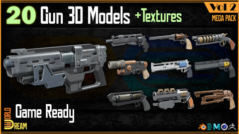 20 Gun 3D Models with Textures | Game Ready | Vol 2