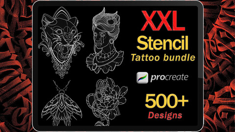 XXL Procreate tattoo stencil bundle | Procreate stamps | Tattoo stamps | Tattoo brush | Procreate bundle | Procreate brushes