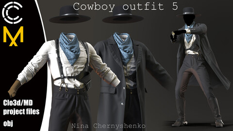 Cowboy outfit 5. Marvelous Designer/Clo3d project + OBJ.