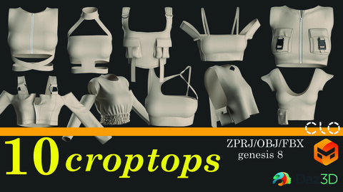 10 models of croptops(sportswear-tactical-casual) (marvelous designer_clo3d_daz3d/obj/fbx/zprj)