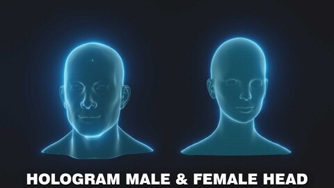 Hologram Male and Female Head 3D Model Animated with Facial Expressions