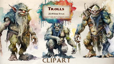 Giant Troll Clipart Fantasy clipart Bundle Watercolor Clipart of Norse Frost Jotunn Goblin Orc Monster Beast Hobgoblin