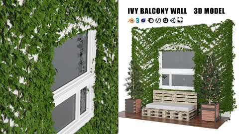 Christmas Balcony with ivy covered wall 3d model