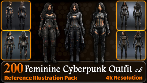 200 Feminine Cyberpunk Outfit Reference Pack | 4K | v.8