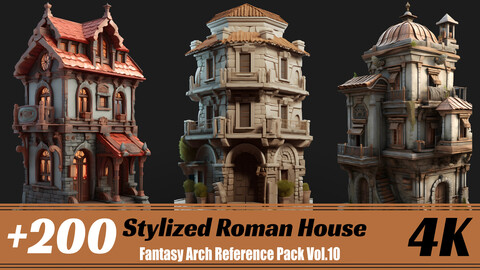 +200 Stylized Roman House | 4K | Fantasy Arch Reference pack Vol.10