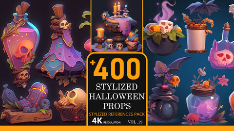 Stylized Halloween Props Vol.19-4K Stylized|References Pack