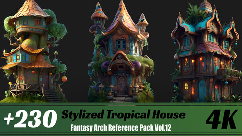 +230 Stylized Tropical House | 4K | Fantasy Arch Reference Pack Vol.12