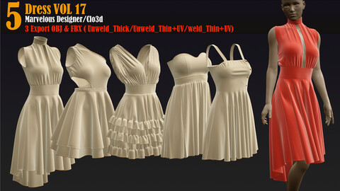 5 Dress_VOL 17 (Marvelous/CLO +ZPRJ +OBJ+FBX+UV)