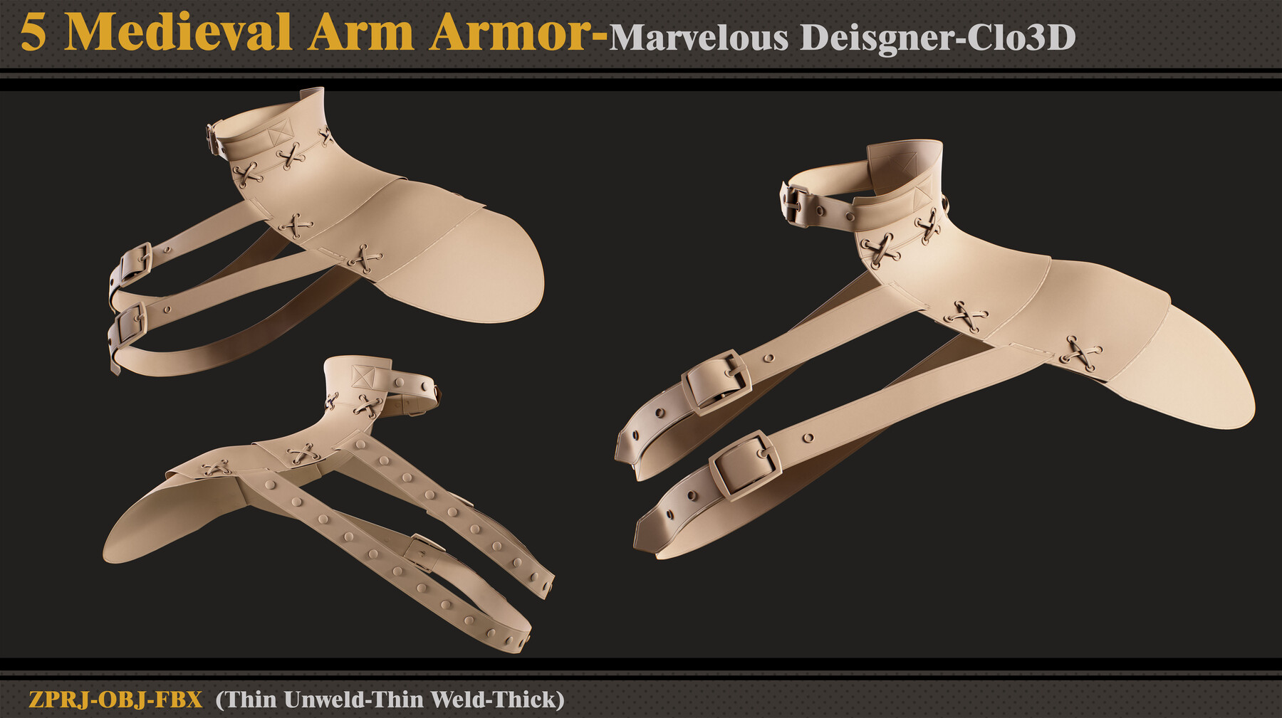 ArtStation - 5 Medieval Bracers /Marvelous Designer (ZPRJ + FBX +